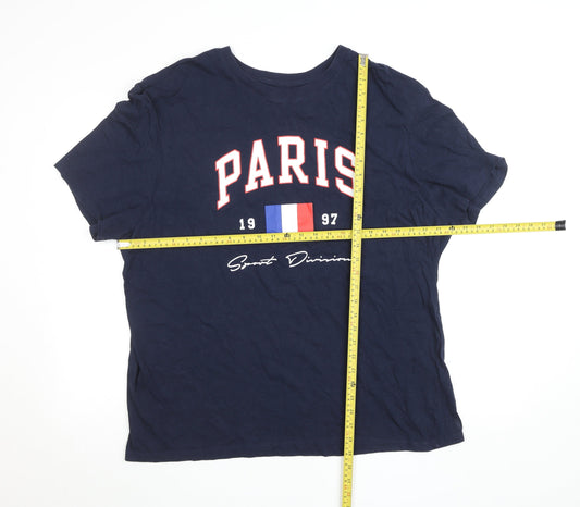 Primark Womens Blue 3XL Basic Paris Print Cotton T-Shirt