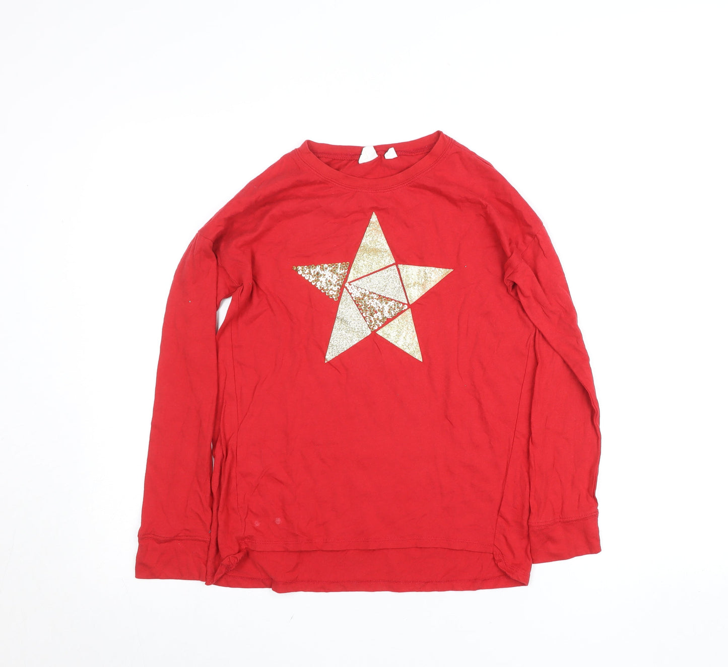 GAP Teens Red Long Sleeve Glitter Star Cotton T-Shirt Size 12