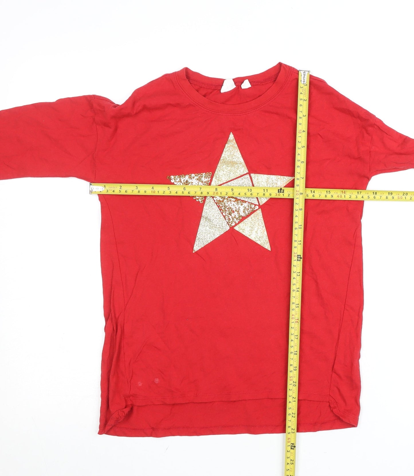 GAP Teens Red Long Sleeve Glitter Star Cotton T-Shirt Size 12