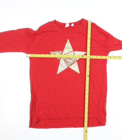 GAP Teens Red Long Sleeve Glitter Star Cotton T-Shirt Size 12