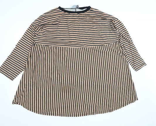 ASOS DESIGN Women's Beige Striped Long Sleeve Cotton Tunic T-Shirt UK 16