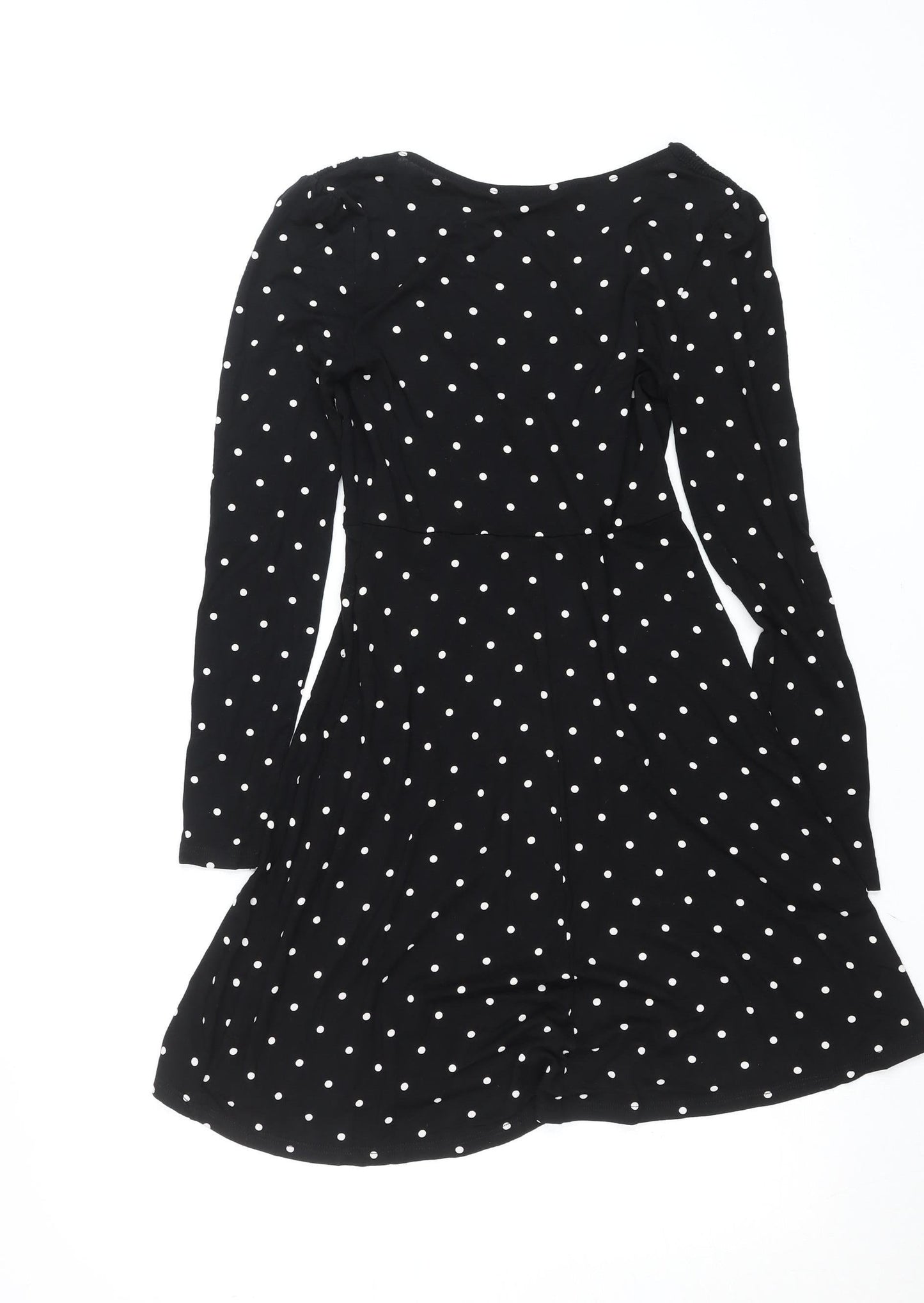 Miss Selfridge Women Black Polka Dot V-Neck Fit & Flare Dress Size 8