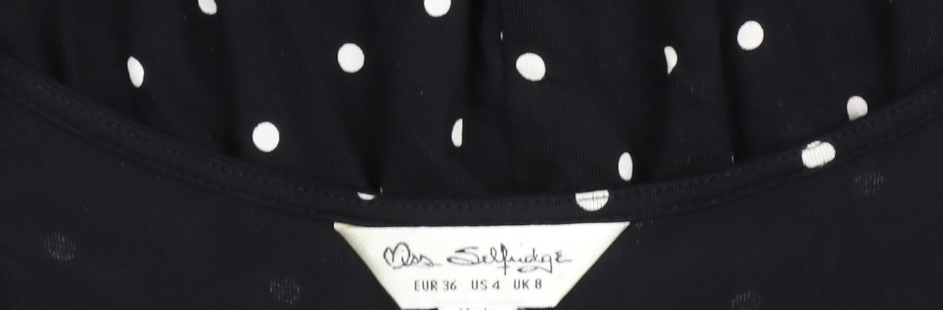 Miss Selfridge Women Black Polka Dot V-Neck Fit & Flare Dress Size 8