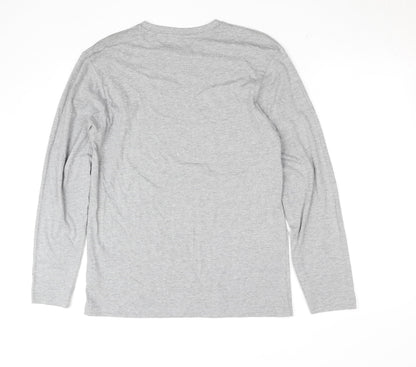 Easy Mens Grey Long Sleeve Graphic Crew Neck Cotton Top Size S