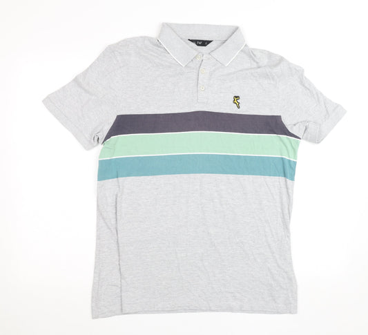 F&F Mens Grey Colourblock Cotton Blend Polo Shirt Size L