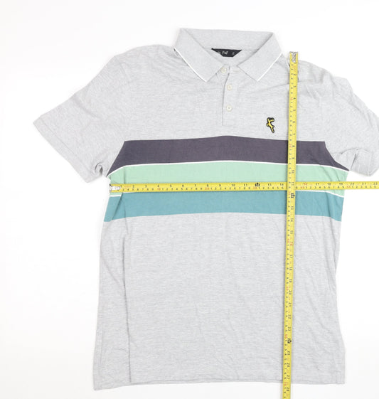 F&F Mens Grey Colourblock Cotton Blend Polo Shirt Size L
