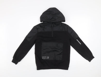 Primark Boys Black 10-11 Years Pullover Hoodie with Zip Pocket