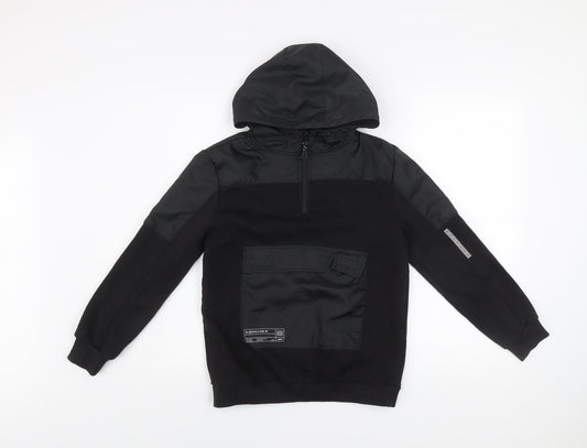 Primark Boys Black 10-11 Years Pullover Hoodie with Zip Pocket