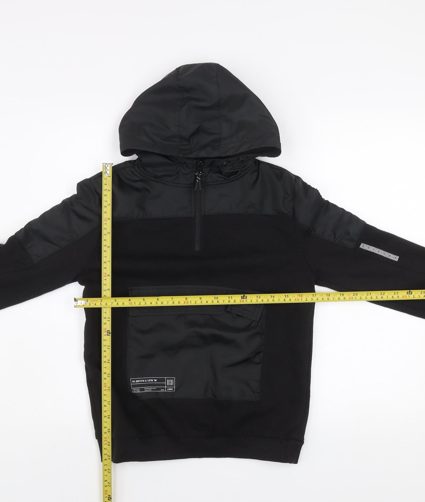 Primark Boys Black 10-11 Years Pullover Hoodie with Zip Pocket