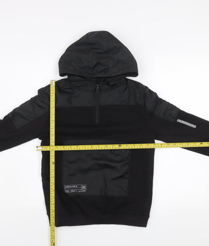Primark Boys Black 10-11 Years Pullover Hoodie with Zip Pocket