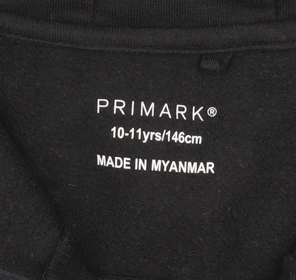 Primark Boys Black 10-11 Years Pullover Hoodie with Zip Pocket