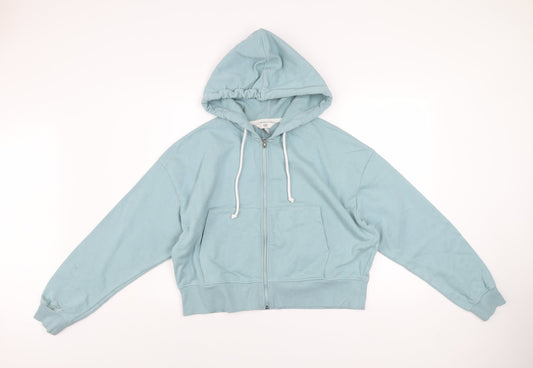 Marks and Spencer Womens Blue Cropped Zip Hoodie Jacket Size M