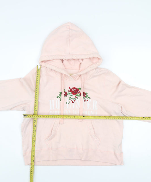 Hollister Women Pink Embroidered Floral Pullover Hoodie Size M