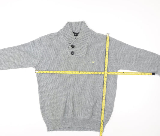 Junk de Luxe Men Grey XL Chunky Knit Mohair Henley Jumper