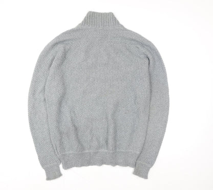 Junk de Luxe Men Grey XL Chunky Knit Mohair Henley Jumper
