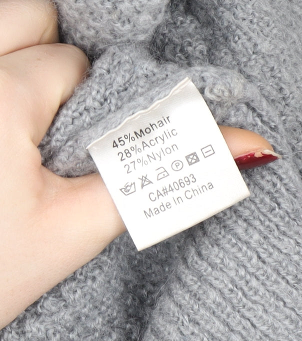 Junk de Luxe Men Grey XL Chunky Knit Mohair Henley Jumper