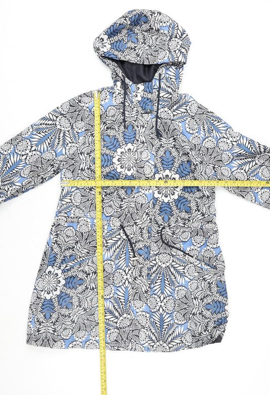 Peacocks Womens Blue Floral Waterproof Hooded Rain Coat Size 14