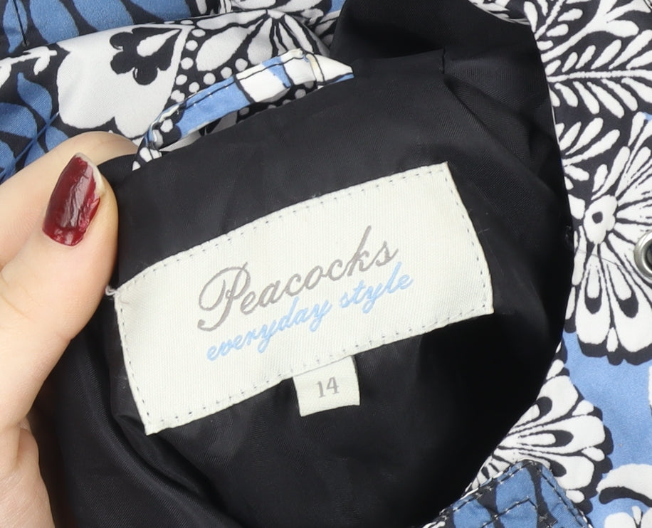 Peacocks Womens Blue Floral Waterproof Hooded Rain Coat Size 14