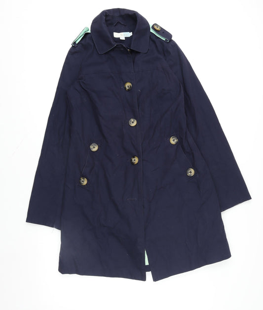 Boden Women's Navy Blue Cotton Trench Coat UK 6 Classic Long Double Breasted