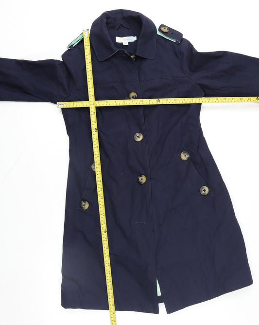 Boden Women's Navy Blue Cotton Trench Coat UK 6 Classic Long Double Breasted