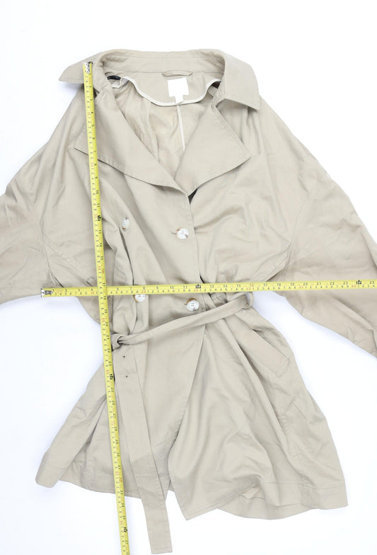 H&M Women Beige Trench Coat L Belted Cotton Lyocell