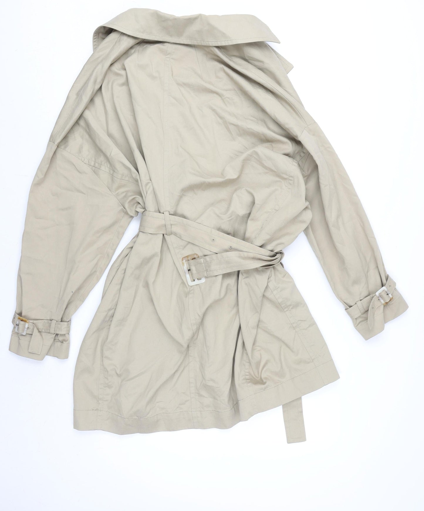 H&M Women Beige Trench Coat L Belted Cotton Lyocell
