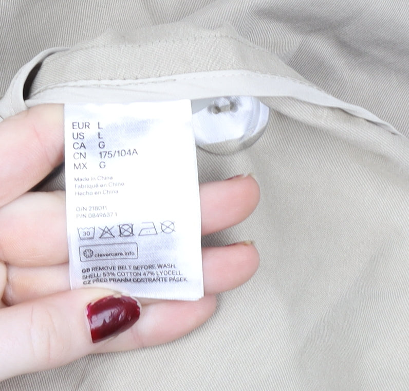 H&M Women Beige Trench Coat L Belted Cotton Lyocell