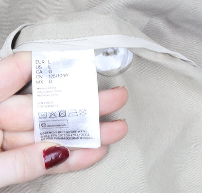 H&M Women Beige Trench Coat L Belted Cotton Lyocell