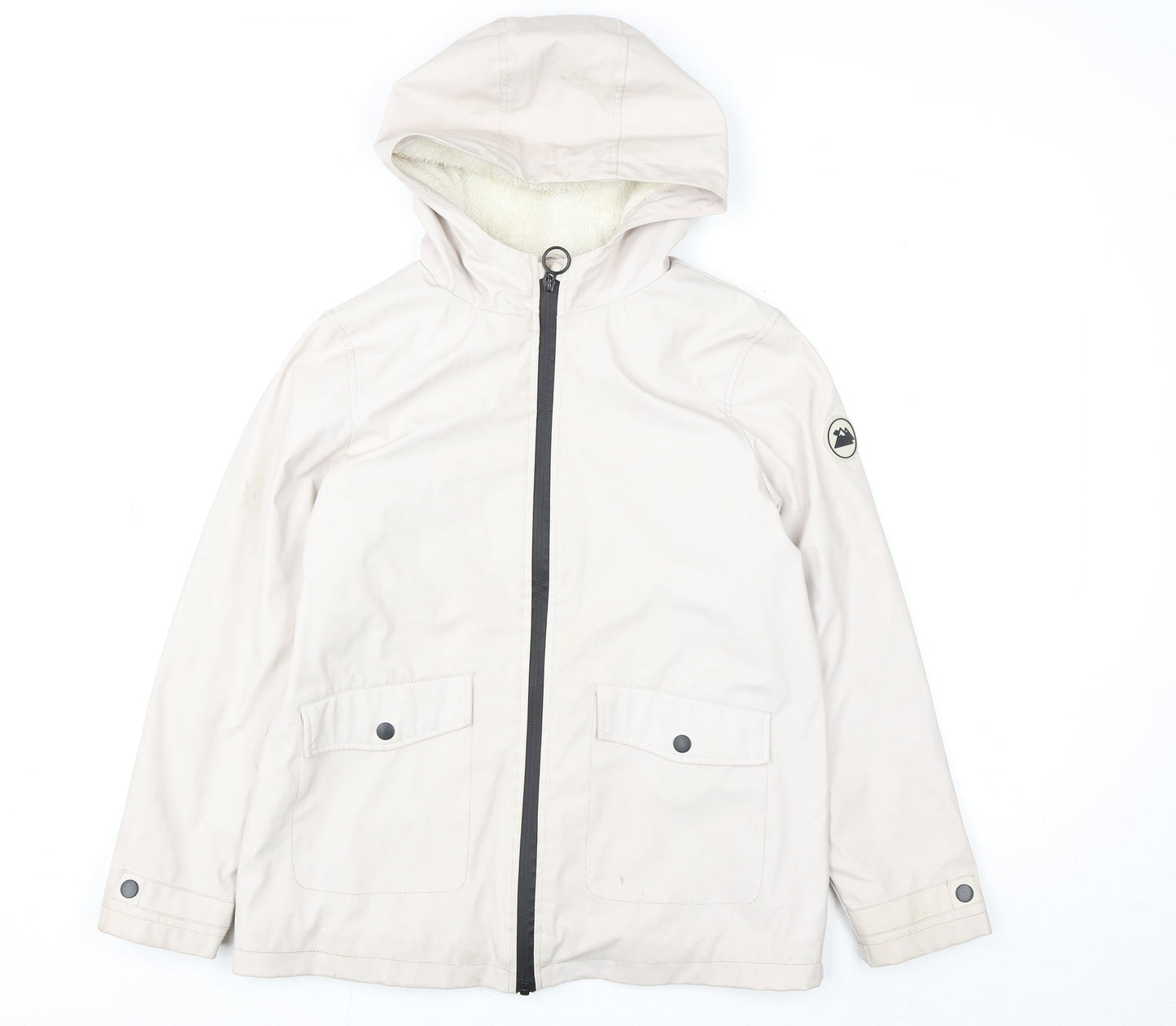 Primark Girls Beige Hooded Parka Coat 10-11 Years Lined Full Zip Pockets