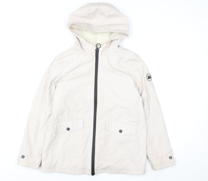 Primark Girls Beige Hooded Parka Coat 10-11 Years Lined Full Zip Pockets