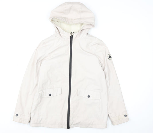 Primark Girls Beige Hooded Parka Coat 10-11 Years Lined Full Zip Pockets
