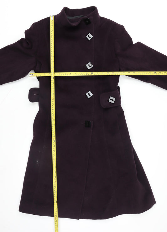 Jaeger Women Purple Wool Cashmere Long Belted Overcoat Size 16