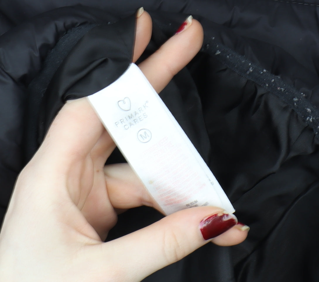 Primark Women Black Puffer Jacket M Lightweight Quilted Zip Coat