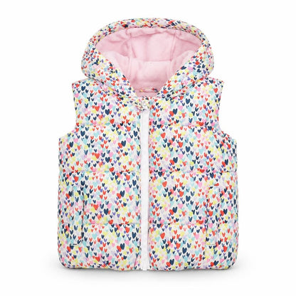 Tu Kids Girls Multicoloured Heart Print Hooded Puffer Gilet 2 Years