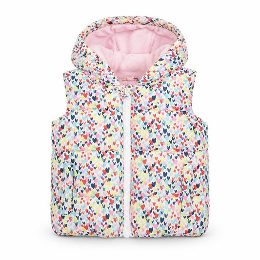 Tu Kids Girls Multicoloured Heart Print Hooded Puffer Gilet 2 Years