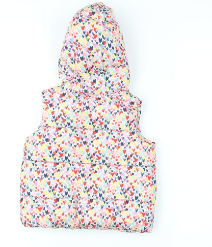 Tu Kids Girls Multicoloured Heart Print Hooded Puffer Gilet 2 Years