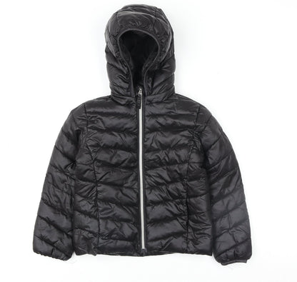 H&M Girls Black Hooded Puffer Jacket Size 4-6 Years Polyester Lined