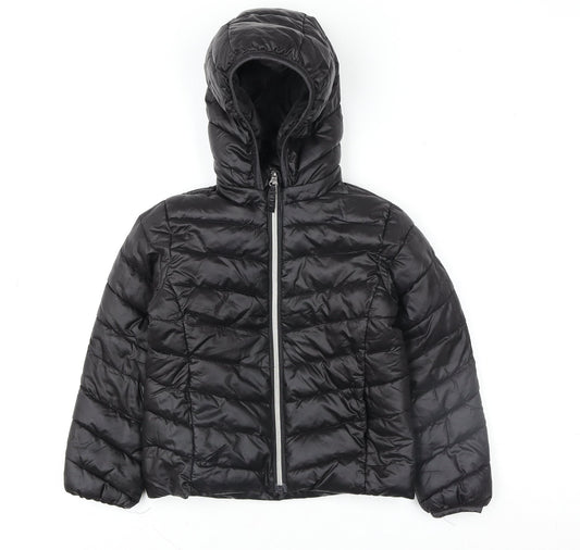 H&M Girls Black Hooded Puffer Jacket Size 4-6 Years Polyester Lined