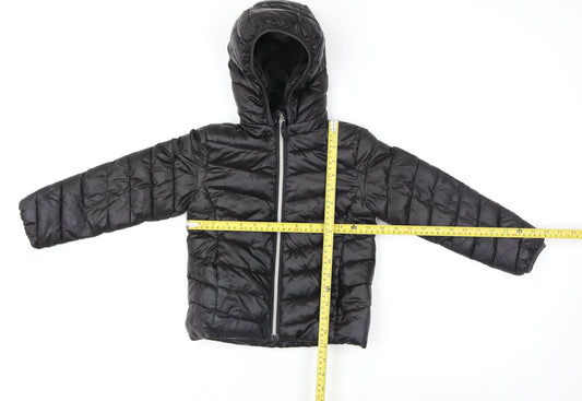 H&M Girls Black Hooded Puffer Jacket Size 4-6 Years Polyester Lined
