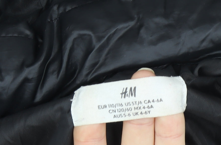 H&M Girls Black Hooded Puffer Jacket Size 4-6 Years Polyester Lined