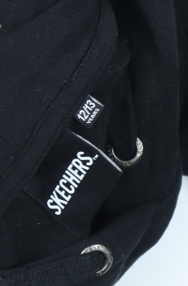 Skechers Girls Black Hoodie 12-13 Years Pullover Hooded Sweatshirt