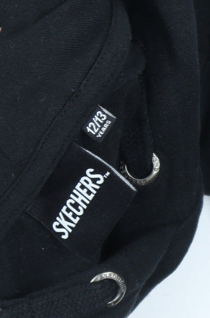 Skechers Girls Black Hoodie 12-13 Years Pullover Hooded Sweatshirt
