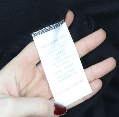 Skechers Girls Black Hoodie 12-13 Years Pullover Hooded Sweatshirt