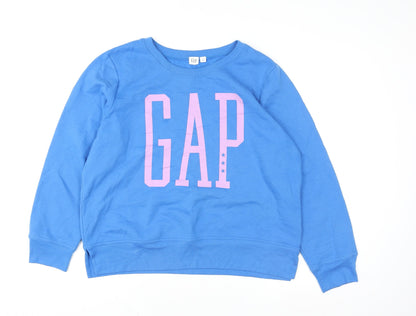 GAP Women Blue Logo Pullover Sweatshirt Size L Cotton Blend