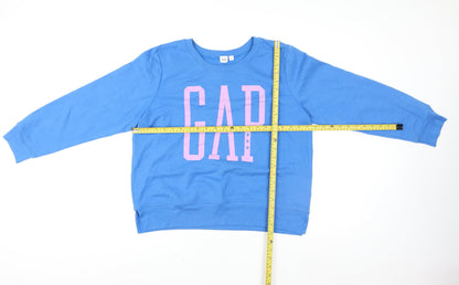 GAP Women Blue Logo Pullover Sweatshirt Size L Cotton Blend
