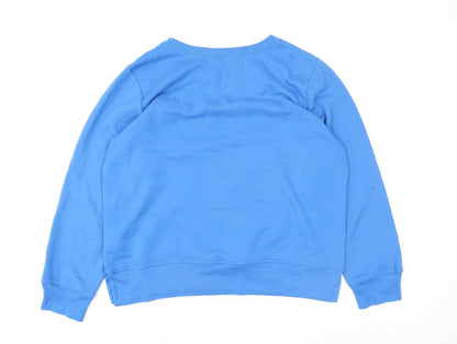 GAP Women Blue Logo Pullover Sweatshirt Size L Cotton Blend