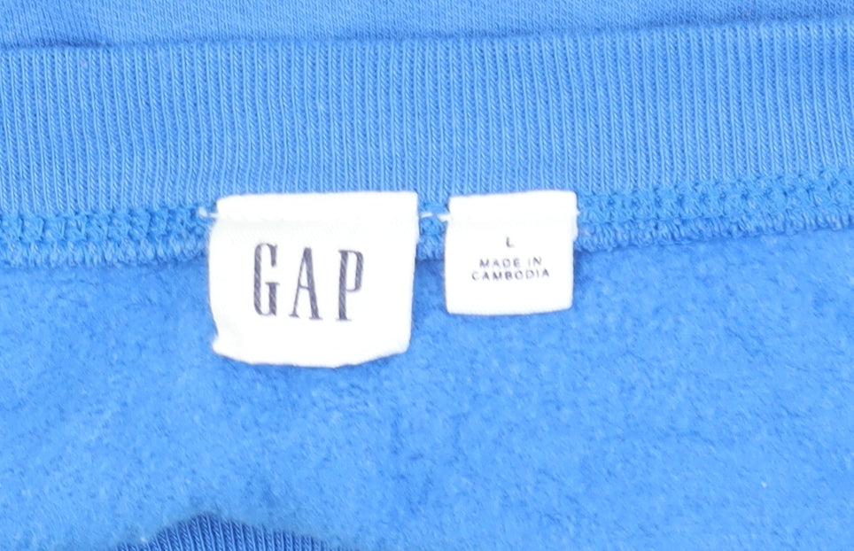 GAP Women Blue Logo Pullover Sweatshirt Size L Cotton Blend