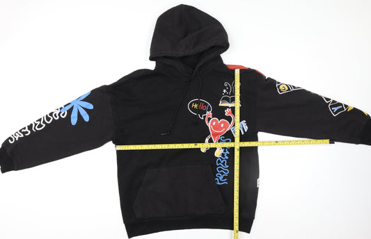 Bershka Women's Black Oversized Graphic Pullover Hoodie Size L