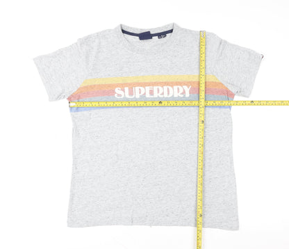 Superdry Men Grey Retro Stripe Logo Crew Neck Cotton T-Shirt L