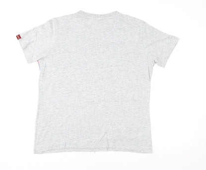 Superdry Men Grey Retro Stripe Logo Crew Neck Cotton T-Shirt L